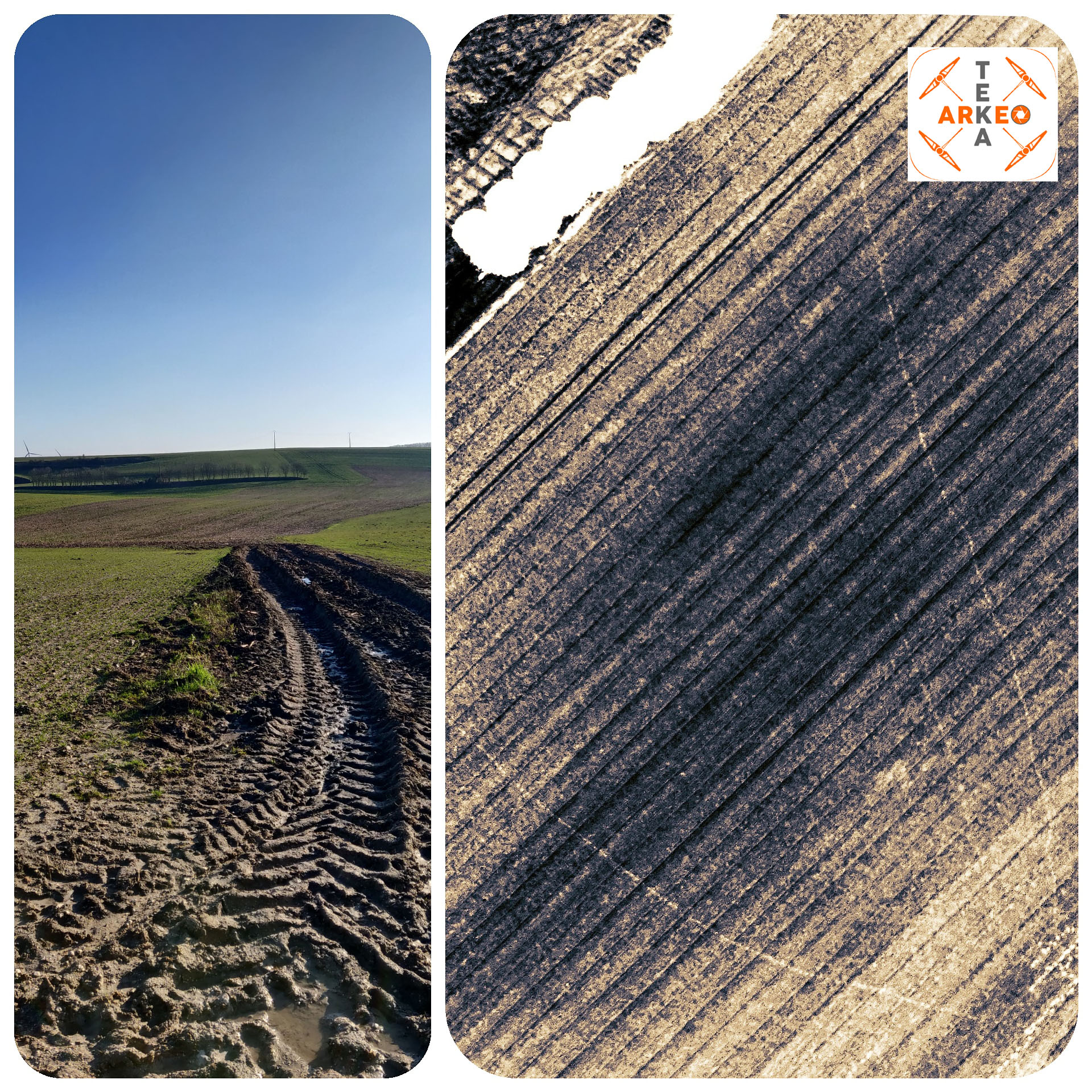 Fosso archeologico osservabile in un campo arato
