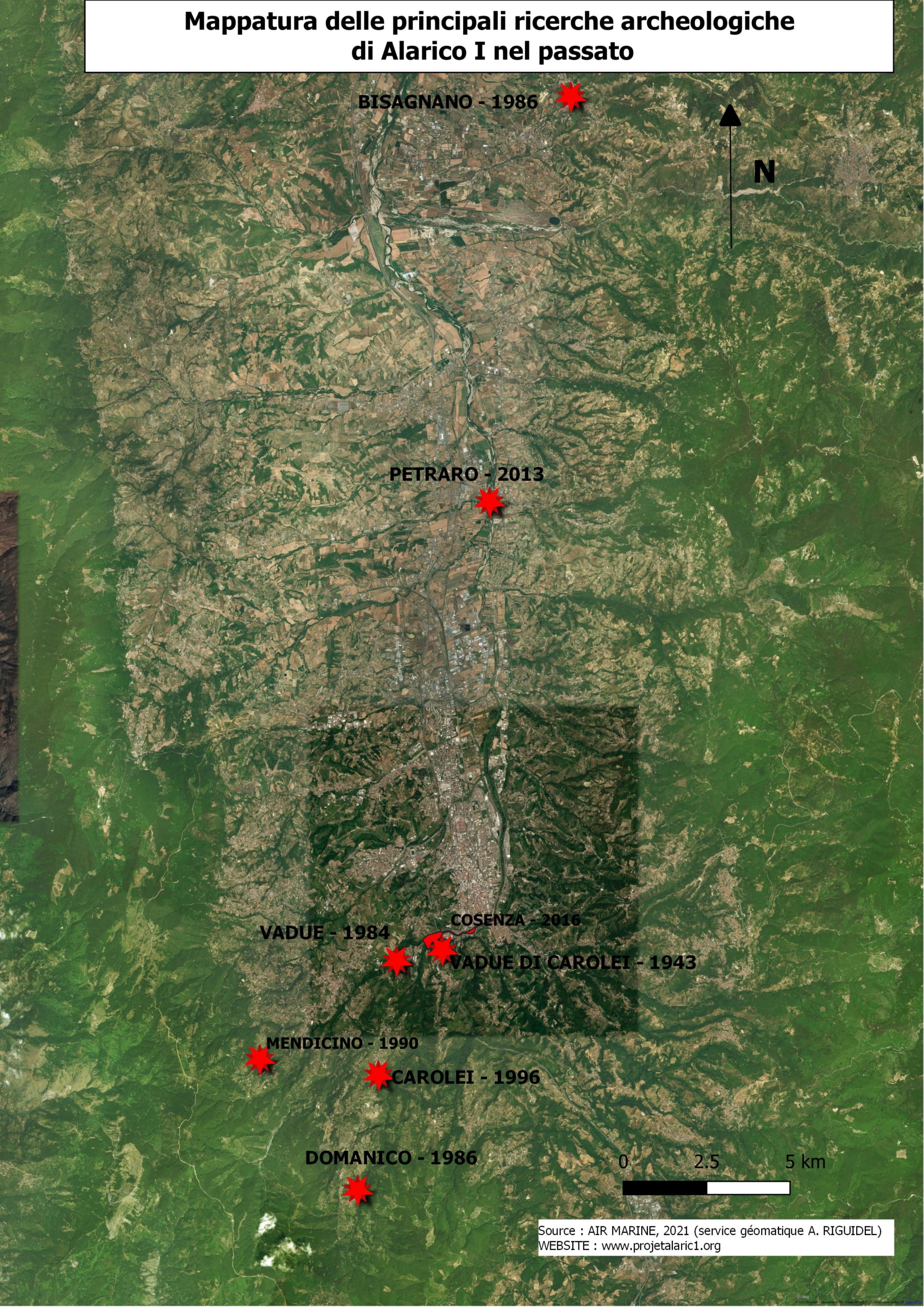 Mappatura delle principali ricerche archeologiche di Alarico I nel passato